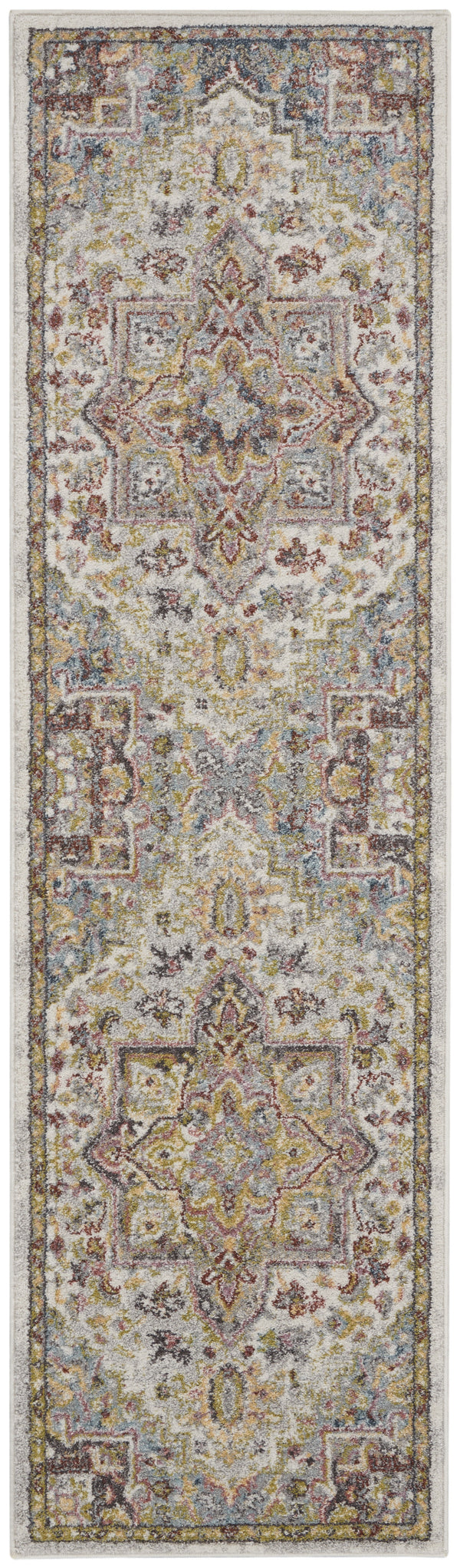 Homeroots 8' Ivory Green And Gray Floral Runner Rug  Polypropylene 551258