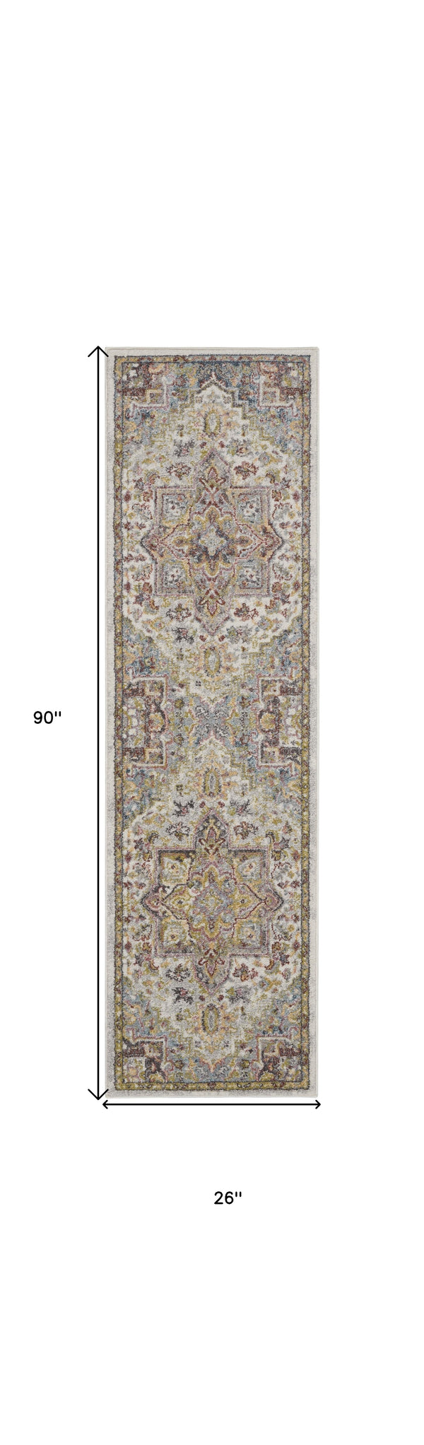 Homeroots 8' Ivory Green And Gray Floral Runner Rug  Polypropylene 551258