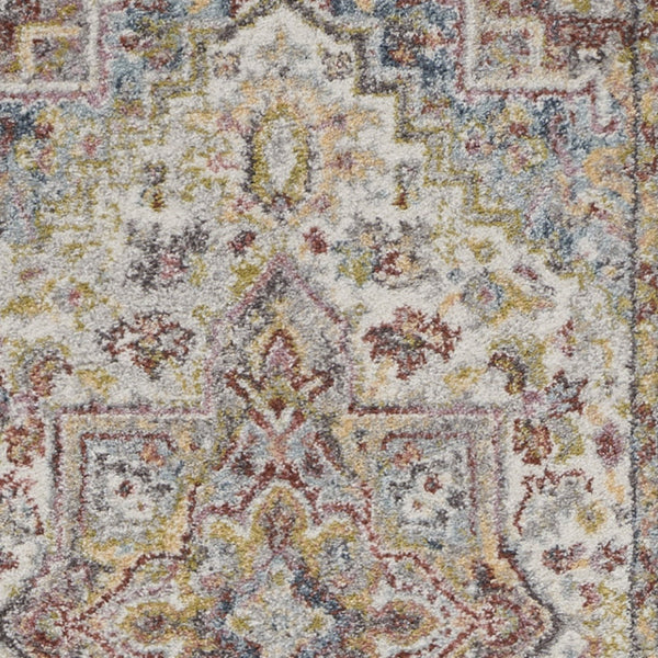 Homeroots 8' Ivory Green And Gray Floral Runner Rug  Polypropylene 551258