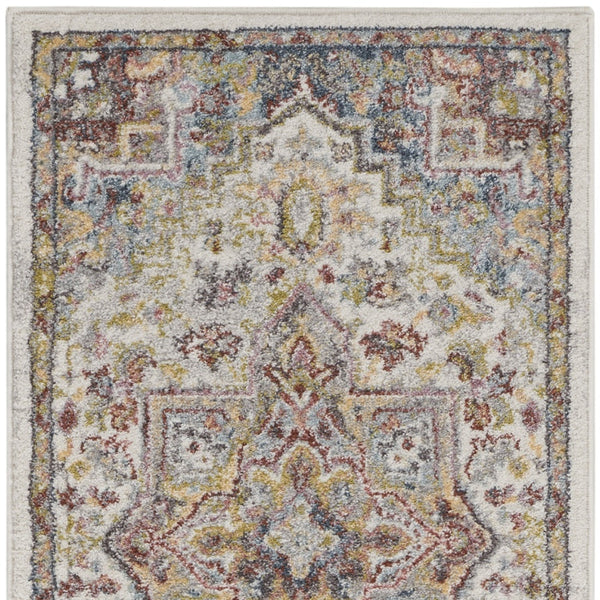 Homeroots 8' Ivory Green And Gray Floral Runner Rug  Polypropylene 551258