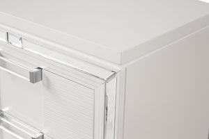 English Elm Genoa Art Deco Nightstand with Embossed Drawer Fronts Mirror Trim and Chrome Acrylic Pulls B078P497939