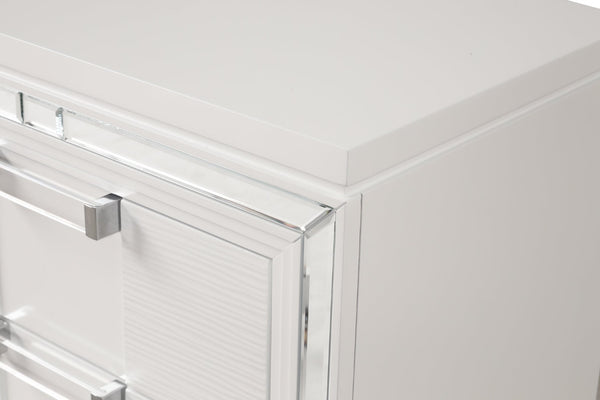 English Elm Genoa Art Deco Nightstand with Embossed Drawer Fronts Mirror Trim and Chrome Acrylic Pulls B078P497939