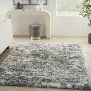 HomeRoots 7' Charcoal and Ivory Abstract Shag Area Rug - Plush, Stain-Resistant Luxury for Modern Spaces 551260