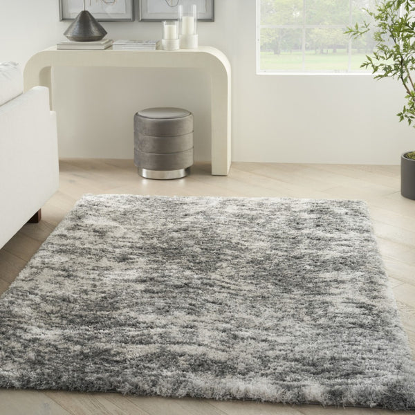 HomeRoots 7' Charcoal and Ivory Abstract Shag Area Rug - Plush, Stain-Resistant Luxury for Modern Spaces 551260