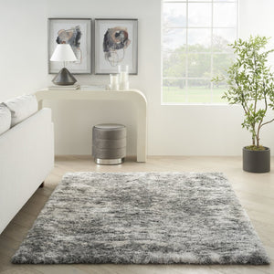HomeRoots 7' Charcoal and Ivory Abstract Shag Area Rug - Plush, Stain-Resistant Luxury for Modern Spaces 551260