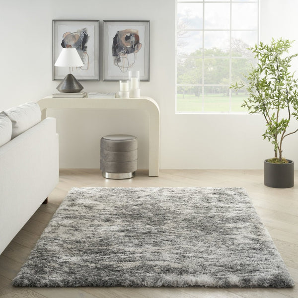 HomeRoots 7' Charcoal and Ivory Abstract Shag Area Rug - Plush, Stain-Resistant Luxury for Modern Spaces 551260