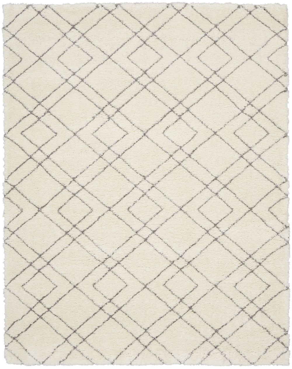 Homeroots 7' X 9' Ivory And Gray Geometric Shag Area Rug  Polyester 551262
