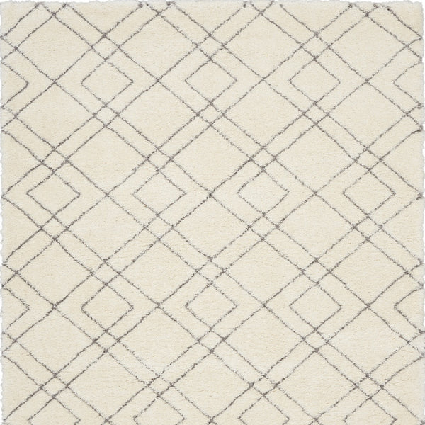 Homeroots 7' X 9' Ivory And Gray Geometric Shag Area Rug  Polyester 551262