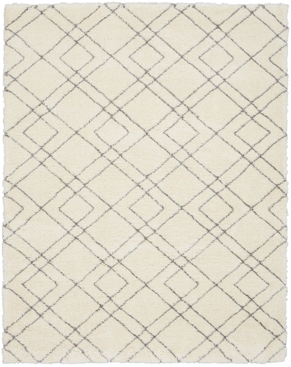 HomeRoots 5' Modern Ivory and Gray Geometric Shag Area Rug – Plush Comfort, Durable Design for Any Room 7' X 9' 551262