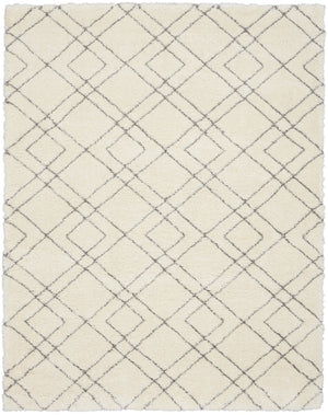 HomeRoots 5' Modern Ivory and Gray Geometric Shag Area Rug – Plush Comfort, Durable Design for Any Room 7' X 9' 551262