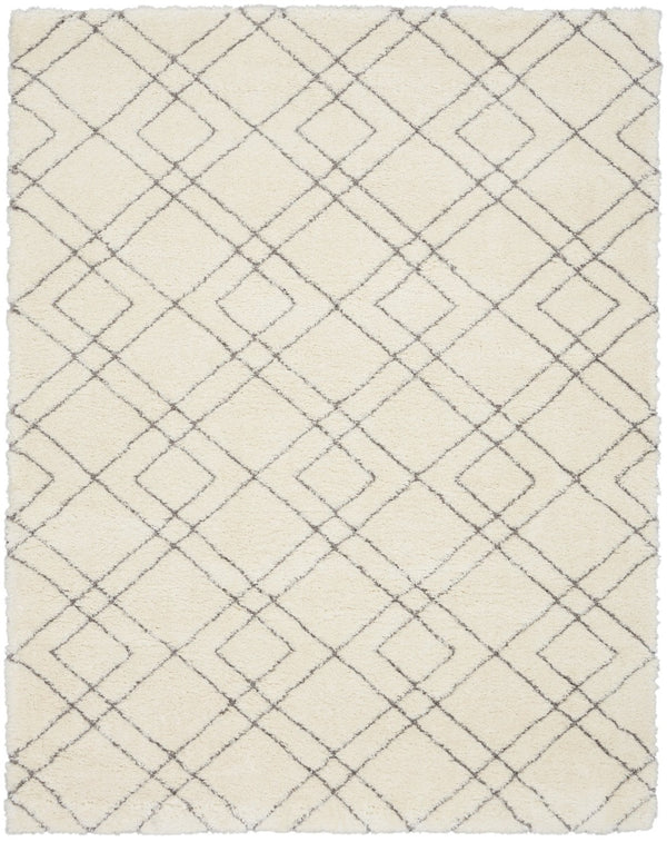 HomeRoots 5' Modern Ivory and Gray Geometric Shag Area Rug – Plush Comfort, Durable Design for Any Room 7' X 9' 551262