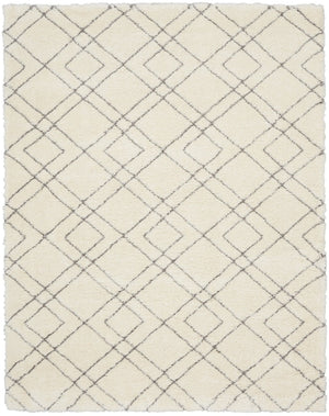 HomeRoots 5' Modern Ivory and Gray Geometric Shag Area Rug – Plush Comfort, Durable Design for Any Room 7' X 9' 551262
