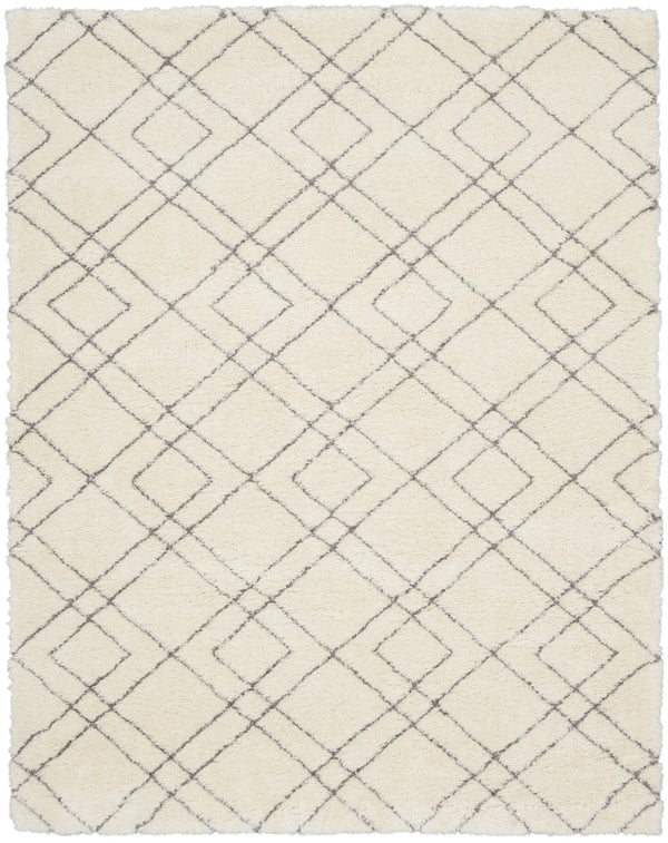 HomeRoots 5' Modern Ivory and Gray Geometric Shag Area Rug – Plush Comfort, Durable Design for Any Room 7' X 9' 551262