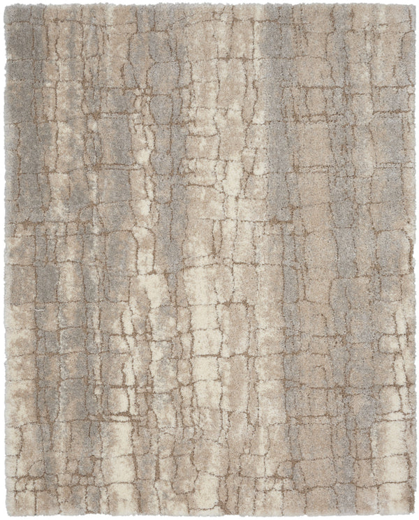 Homeroots 7' X 9' Beige Ivory And Gray Abstract Shag Area Rug  Polyester 551263