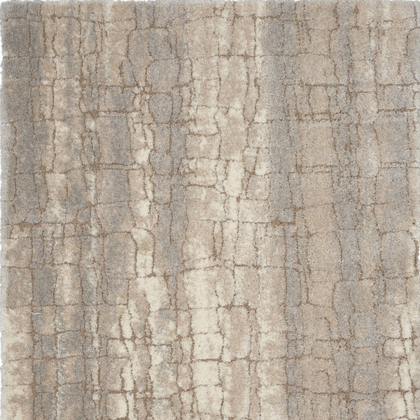 Homeroots 7' X 9' Beige Ivory And Gray Abstract Shag Area Rug  Polyester 551263