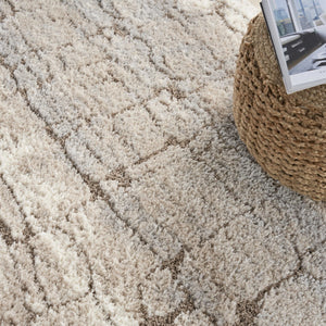 HomeRoots 5' Beige and Ivory Abstract Shag Area Rug - Luxurious, Cozy Texture Perfect for Any Room's Decor 7' X 9' 551263