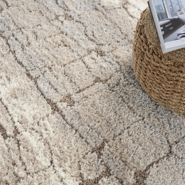 HomeRoots 5' Beige and Ivory Abstract Shag Area Rug - Luxurious, Cozy Texture Perfect for Any Room's Decor 7' X 9' 551263