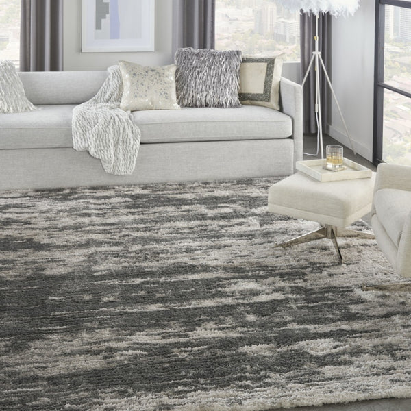 HomeRoots 4' Charcoal and Ivory Abstract Shag Area Rug - Soft, Stylish, Stain-Resistant for Modern Living Spaces 8' X 10' 551269