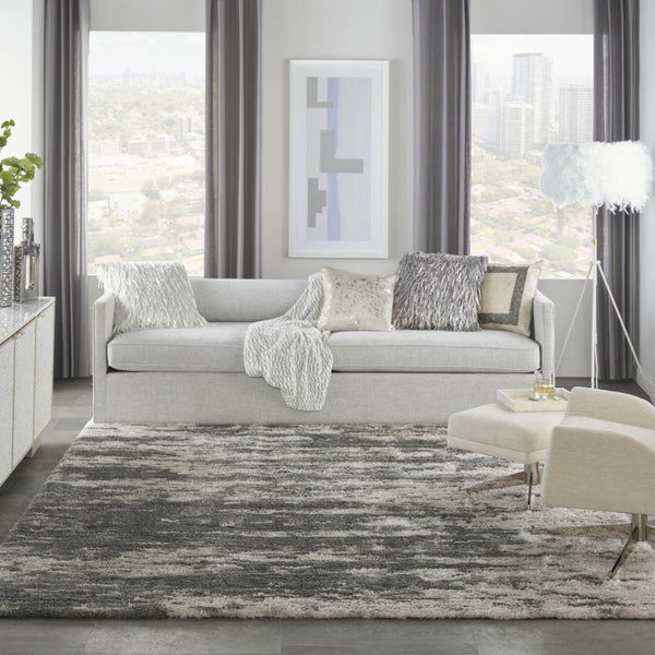 HomeRoots 4' Charcoal and Ivory Abstract Shag Area Rug - Soft, Stylish, Stain-Resistant for Modern Living Spaces 8' X 10' 551269