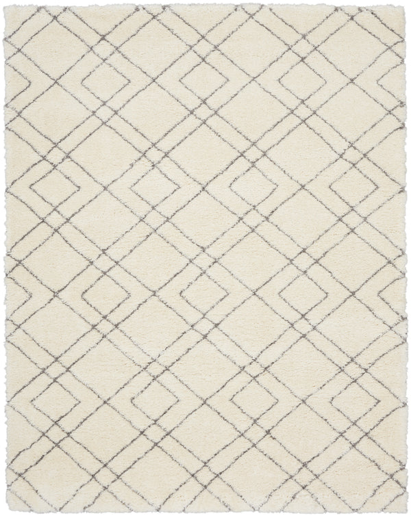 Homeroots 8' X 10' Ivory And Gray Geometric Shag Area Rug  Polyester 551272
