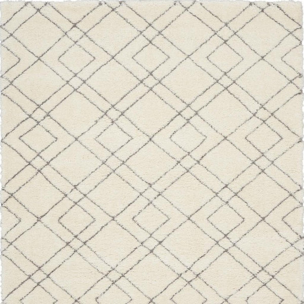 HomeRoots 5' Modern Ivory and Gray Geometric Shag Area Rug – Plush Comfort, Durable Design for Any Room 8' X 10' 551272