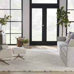 HomeRoots 5' Modern Ivory and Gray Geometric Shag Area Rug – Plush Comfort, Durable Design for Any Room 8' X 10' 551272