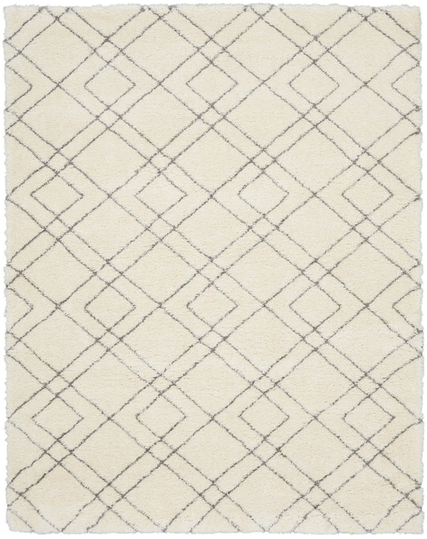 HomeRoots 5' Modern Ivory and Gray Geometric Shag Area Rug – Plush Comfort, Durable Design for Any Room 8' X 10' 551272