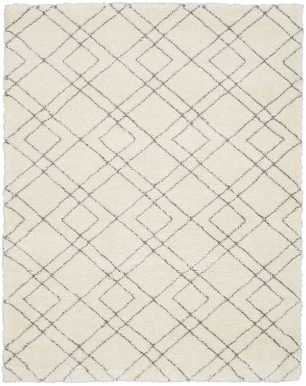 Homeroots 8' X 10' Ivory And Gray Geometric Shag Area Rug  Polyester 551272