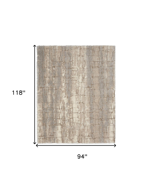 Homeroots 8' X 10' Beige Ivory And Gray Abstract Shag Area Rug  Polyester 551273