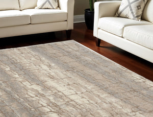 Homeroots 8' X 10' Beige Ivory And Gray Abstract Shag Area Rug  Polyester 551273