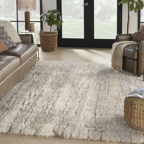 HomeRoots 5' Beige and Ivory Abstract Shag Area Rug - Luxurious, Cozy Texture Perfect for Any Room's Decor 8' X 10' 551273