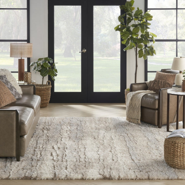 HomeRoots 5' Beige and Ivory Abstract Shag Area Rug - Luxurious, Cozy Texture Perfect for Any Room's Decor 8' X 10' 551273