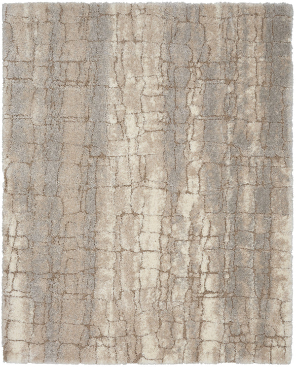 Homeroots 8' X 10' Beige Ivory And Gray Abstract Shag Area Rug  Polyester 551273