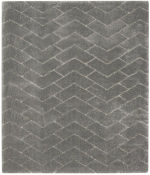 Homeroots 8' X 10' Gray And Light Gray Chevron Shag Area Rug  Polyester 551275