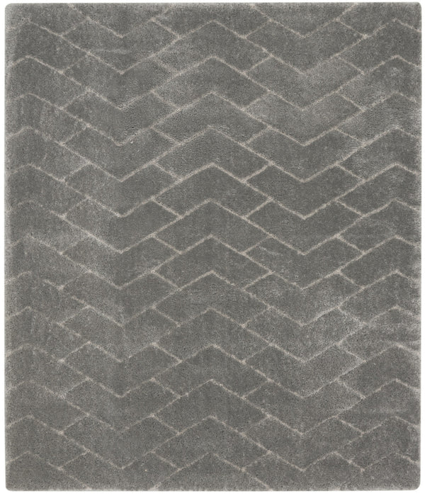Homeroots 8' X 10' Gray And Light Gray Chevron Shag Area Rug  Polyester 551275