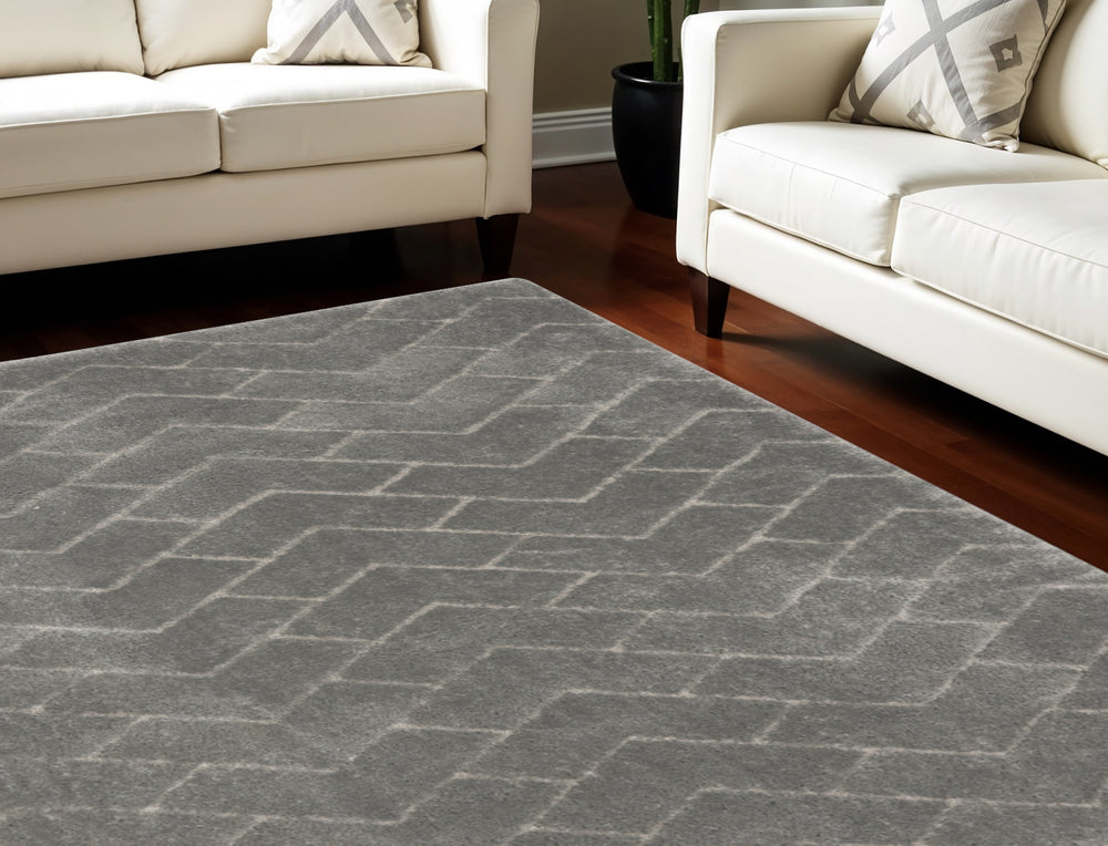 Homeroots 8' X 10' Gray And Light Gray Chevron Shag Area Rug  Polyester 551275