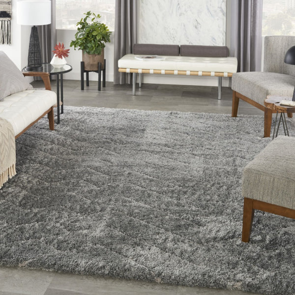 HomeRoots 5' Cozy Gray Chevron Shag Area Rug - Plush, Durable, Stain-Resistant Design for Modern Living Spaces 8' X 10' 551275