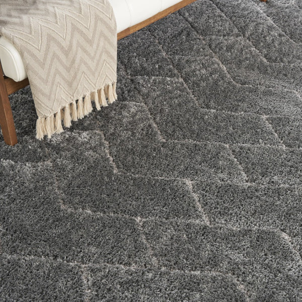 HomeRoots 5' Cozy Gray Chevron Shag Area Rug - Plush, Durable, Stain-Resistant Design for Modern Living Spaces 8' X 10' 551275