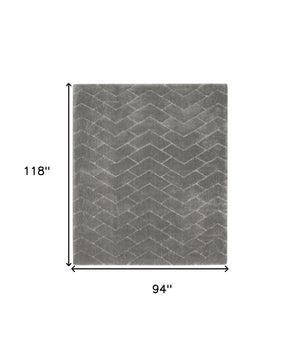Homeroots 8' X 10' Gray And Light Gray Chevron Shag Area Rug  Polyester 551275