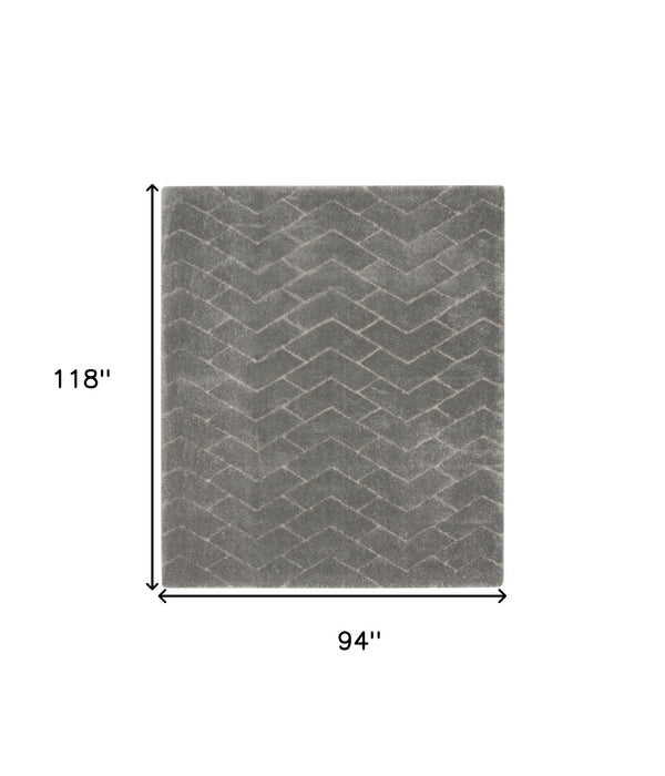 Homeroots 8' X 10' Gray And Light Gray Chevron Shag Area Rug  Polyester 551275