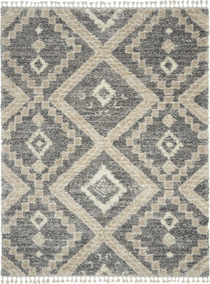 HomeRoots 8 Foot by 11 Gray Geometric Shag Rug Plush Polypropylene Living Room Accent 551278