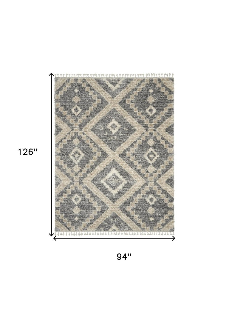 HomeRoots 8 Foot by 11 Gray Geometric Shag Rug Plush Polypropylene Living Room Accent 551278