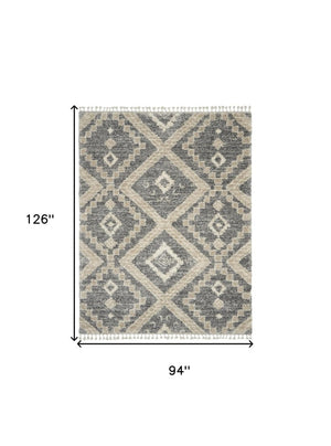 8 Foot by 11 Gray Geometric Shag Rug Plush Polypropylene Living Room Accent