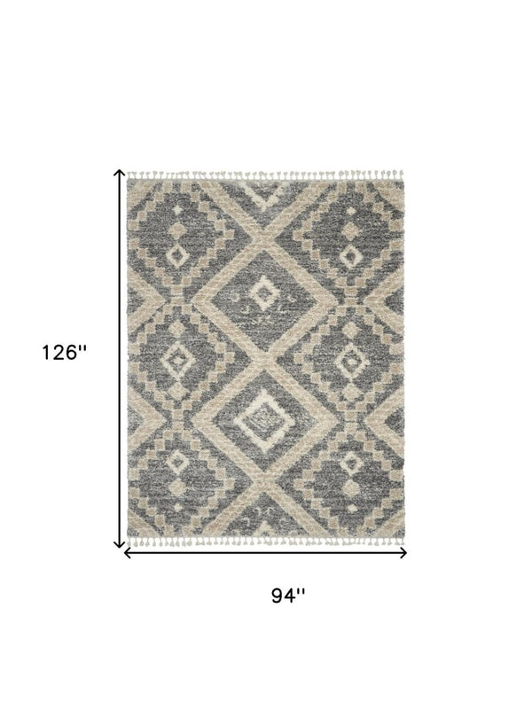 8 Foot by 11 Gray Geometric Shag Rug Plush Polypropylene Living Room Accent