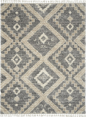 8 Foot by 11 Gray Geometric Shag Rug Plush Polypropylene Living Room Accent