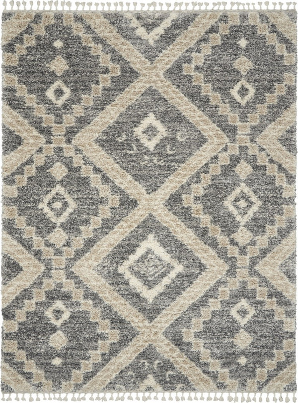8 Foot by 11 Gray Geometric Shag Rug Plush Polypropylene Living Room Accent