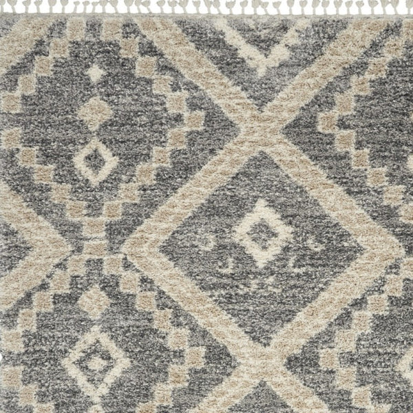 8 Foot by 11 Gray Geometric Shag Rug Plush Polypropylene Living Room Accent