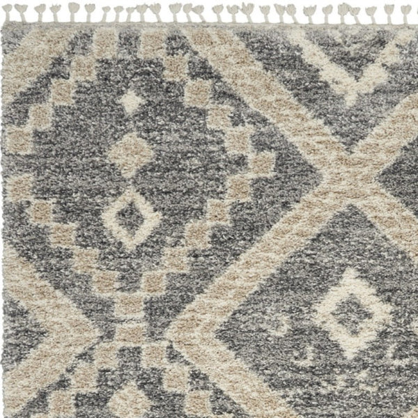 8 Foot by 11 Gray Geometric Shag Rug Plush Polypropylene Living Room Accent