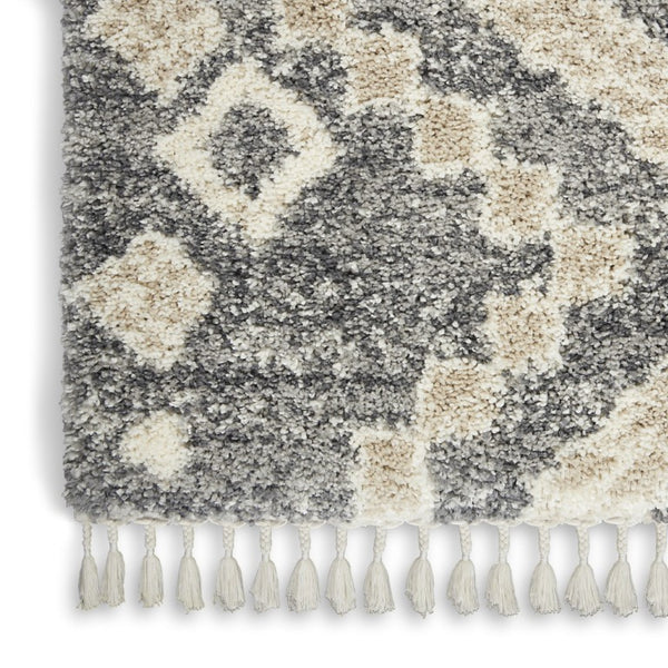 8 Foot by 11 Gray Geometric Shag Rug Plush Polypropylene Living Room Accent