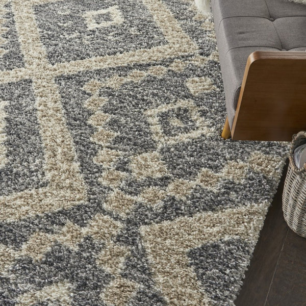 8 Foot by 11 Gray Geometric Shag Rug Plush Polypropylene Living Room Accent